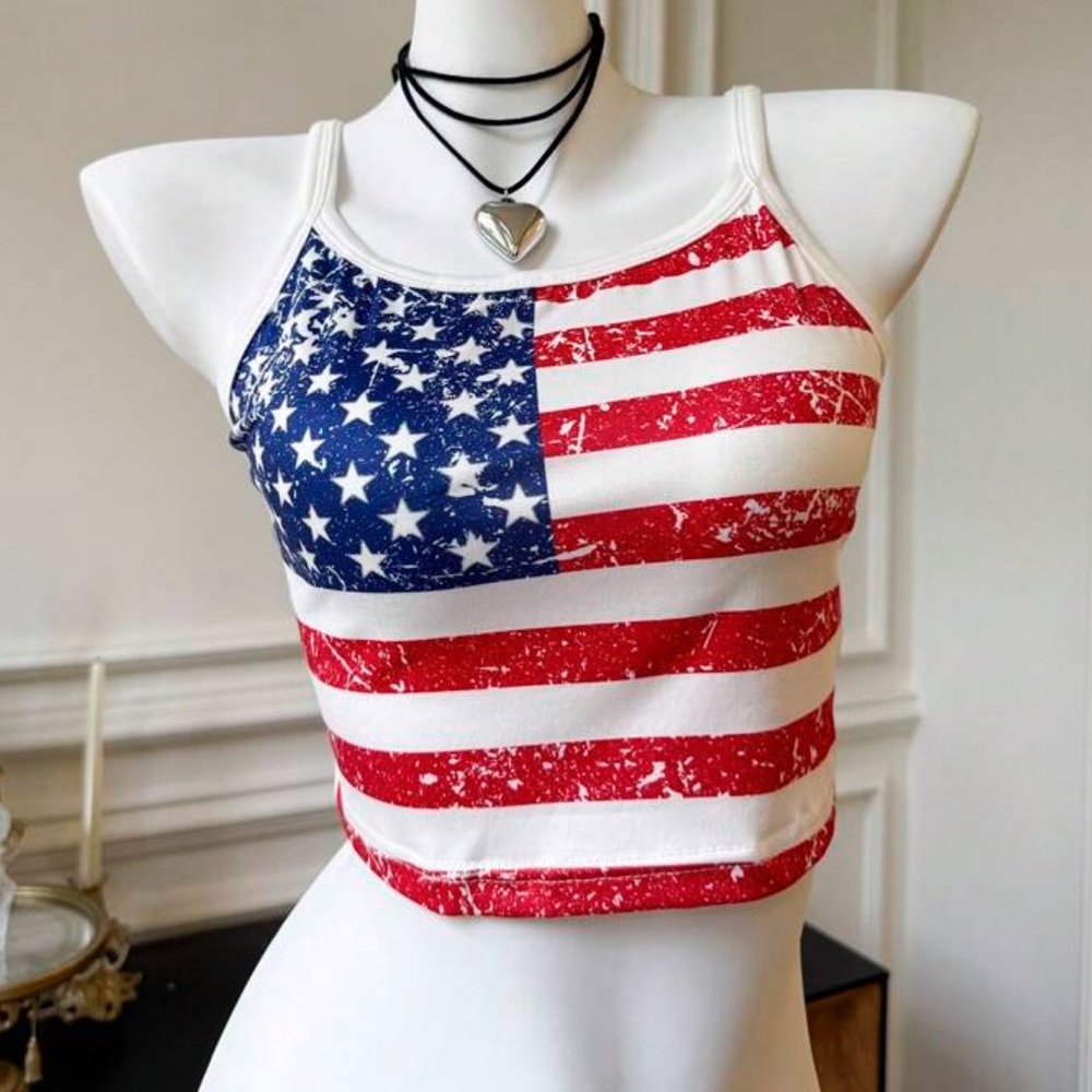 🇺🇸 Americana Flag Print Cropped Cami Top - Plus Size